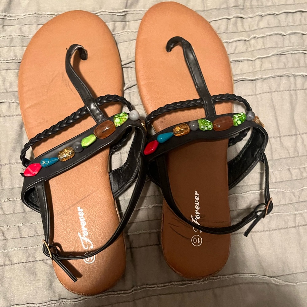 Flat Bejeweled Sandals Size 10